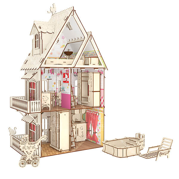 Цветочный дом для Barbie, MonsterHigh, Winx с интерьерными обоями "Фантазия" и мебелью