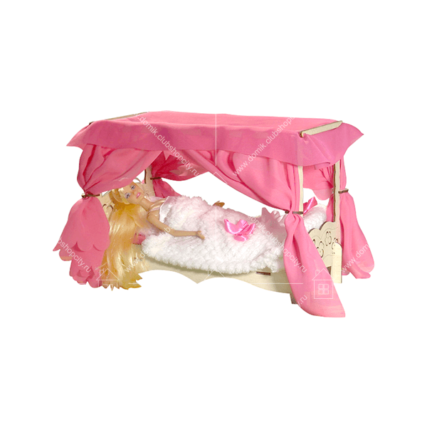 Кровать с балдахином и текстилем для кукол Barbie, Monster High, Winx