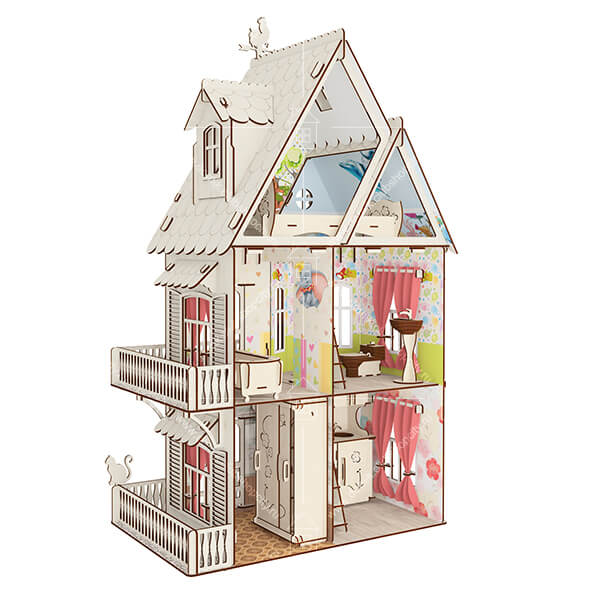 Цветочный дом для Barbie, MonsterHigh, Winx с интерьерными обоями "Верные друзья" и 4-мя комплектами мебели