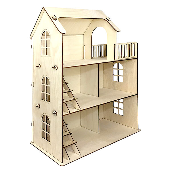 Трехэтажный деревянный кукольный Eco дом
