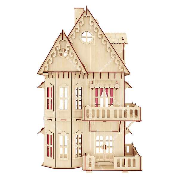 Трехэтажный деревянный кукольный домик