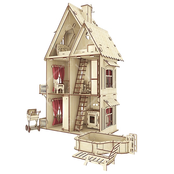 Цветочный деревянный дом для Barbie, Monster High, Winx с полным комплектом мебели